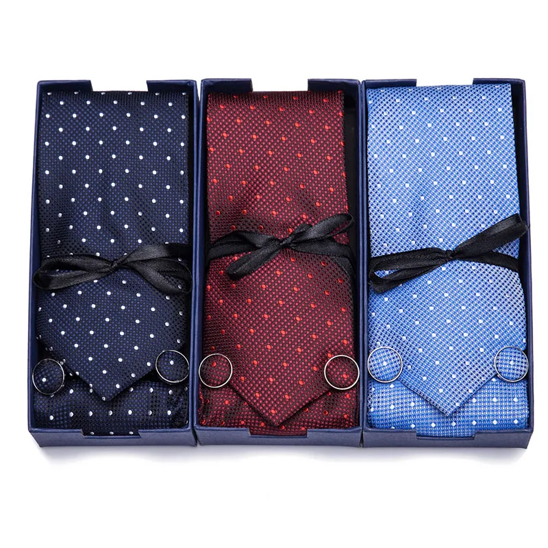  3inch Wide Tie Men Wedding Tie Paisley Jacquard Arrow Men Tie Handkerchief Cufflinks Gift Box Packa