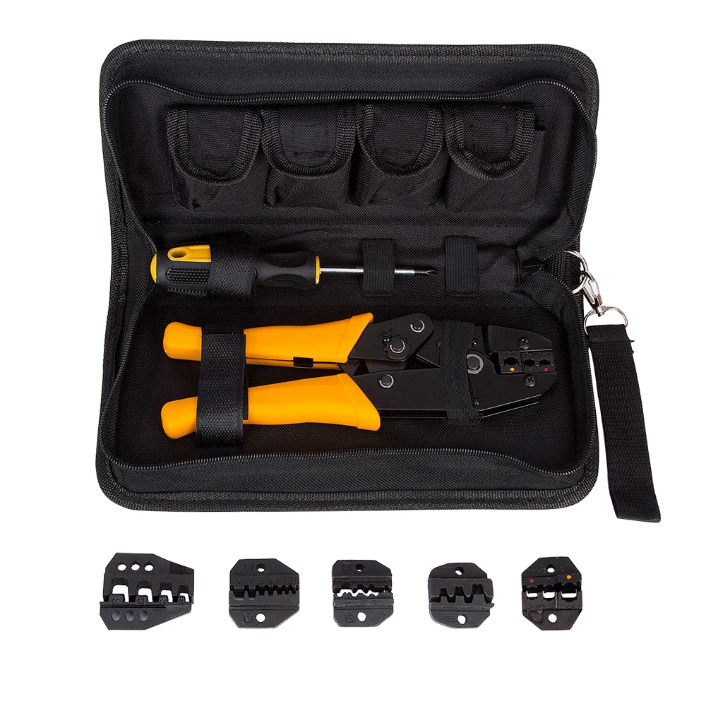 

Crimping Tool Kit Crimping Tool+Screwdriver+Wire Stripper hand tools set 5 Interchangeable Die Sets for different kind terminals
