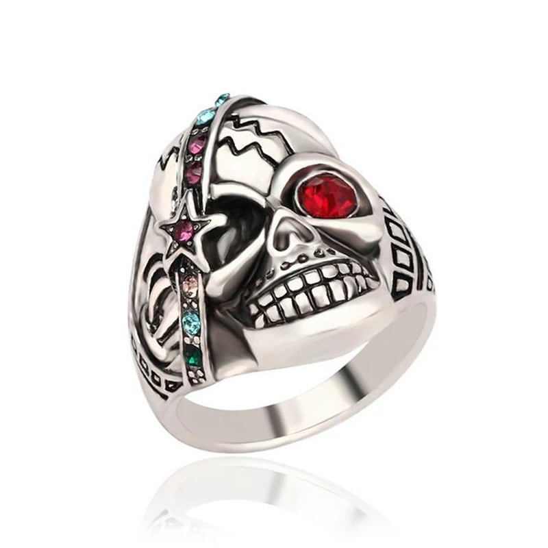 Big Punk Biker Skull Ring For Women Unique Antique Silver Cool Ring Girls Vintage Red Gem Jewelry Top Quality Hyperbole Rings