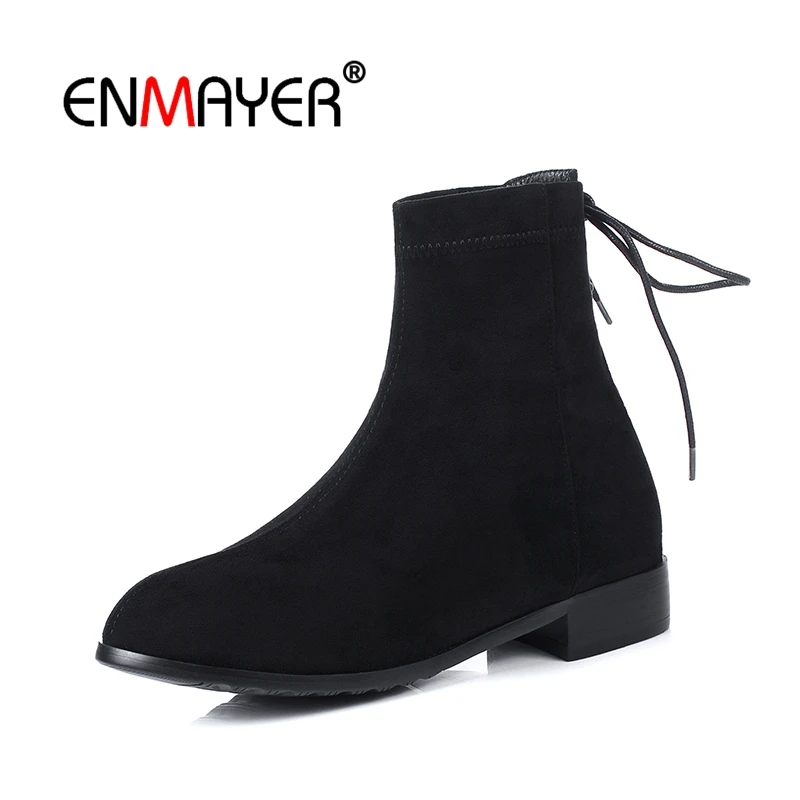

ENMAYER Women Ankle Boots Shoes Women Size 34-39 Winter Causal Pointed Toe Zipper Cow Suede Zapatos De Mujer Thin heels CR1903