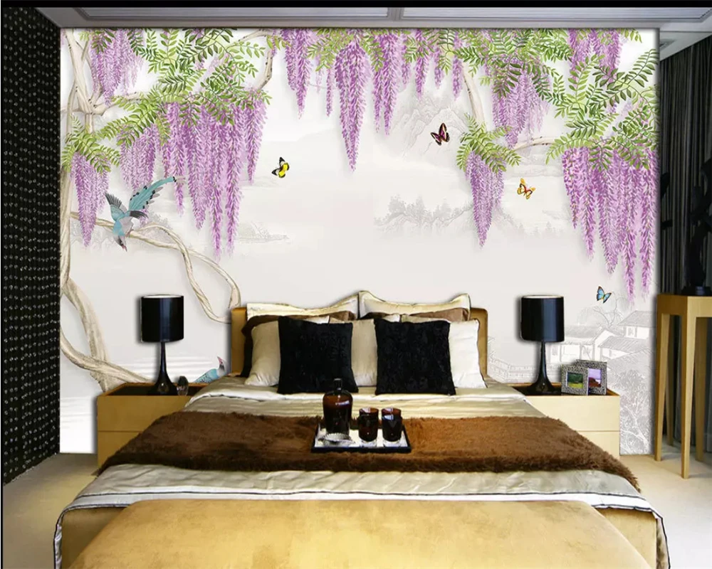 Пользовательские модные современные обои фантазия wisteria синий фон 3d домашний