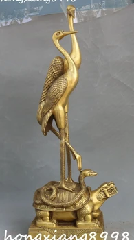 

51CM China Bronze Red-crowned Crane Dragon Tortoise Turtle Beast Animal Statue