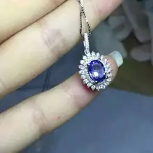Натуральный голубой танзанит кулон S925 серебро Природный камень кулон Цепочки и ожерелья классический элегантный Диана Круглый Женщины Подарки для девочек ювелирные изделия