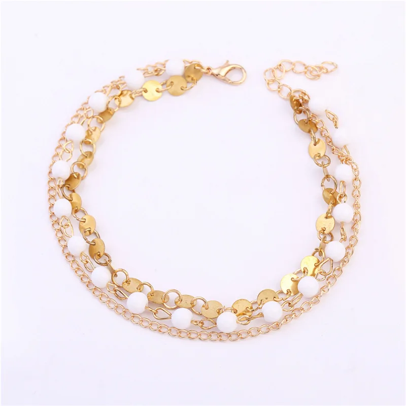 

Retro Punk 2018 New Summer Fashion Anklets Wild Multi-layer Handmade Beaded Pearl Sequins Lady Legs Anklet Wholesale