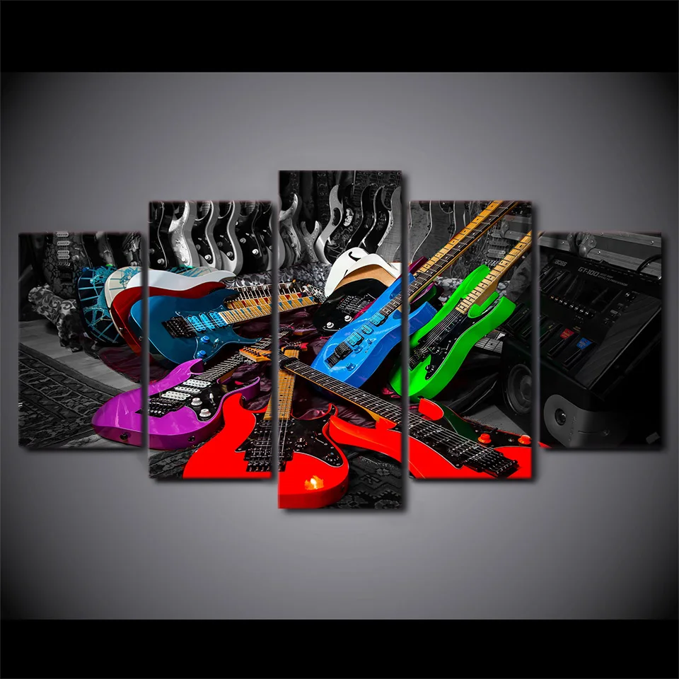 5 Pcs/Set HD Printed Colorful Rock Guitar Modern Wall Decor Poster Canvas Art Picture Painting