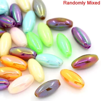 Ceny Doreen Box Hot- 300PCs Mieszane Kolorowe Owalne Akrylowe Koraliki Dystansowe, 12x6mm(4/8