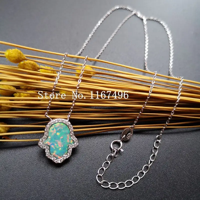 

Promotion ! 925 Sterling Silver Hamsa Opal Necklace & Pendant with AAA CZ 11x13mm Hamsa Opal Pendant for Gift