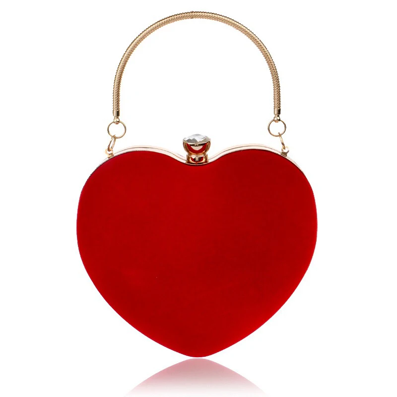 

Luxury Diamonds Evening Handbag Suede Party Wedding Clutch Heart Shaped Mini Crossboday Bag Dinner Shoulder Bag For Women 2019