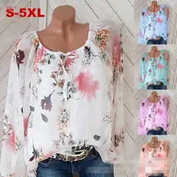 WEPBEL S-5XL Женская модная трендовая блуза с длинным рукавом и открытыми плечами на шнуровке с цветочным принтом большие размеры рубашки