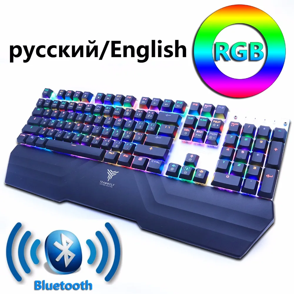 Продажа Bluetooth Беспроводная игровая механическая клавиатура светодиодный RGB с подсветкой Teclado Anti ghosting для геймера телефона ipad ПК Русский Английский