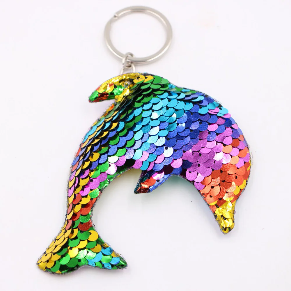 

Dolphin Star Unicorn Keychain Glitter Pompom Sequins Key Chain Gifts for Women Llaveros Mujer Car Bag Accessories Key Ring