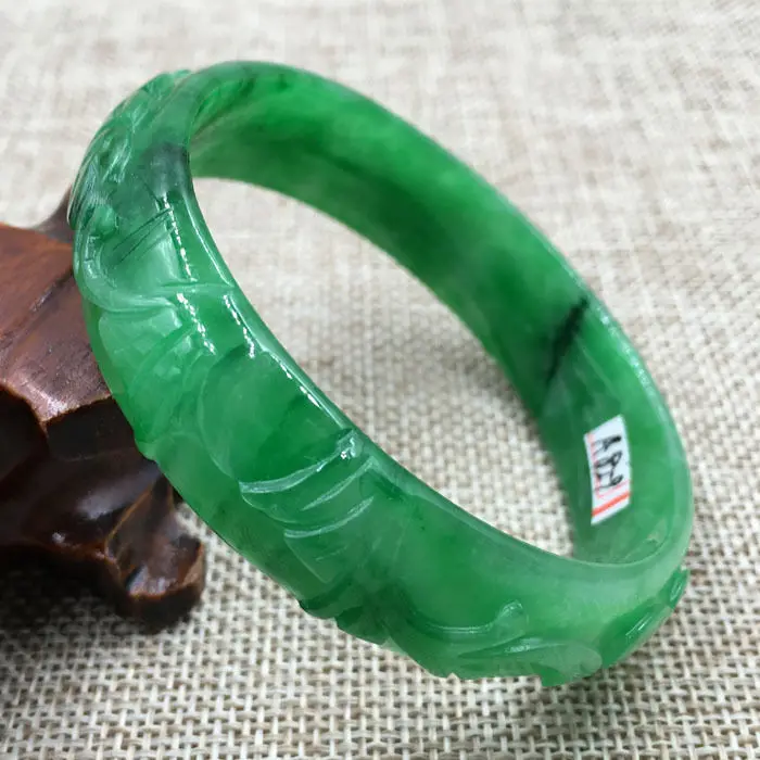 

A-829 Vintage China Hand-carved Emerald Green Jadeite Jade Bangle Bracelet 59mm 28% 10.13