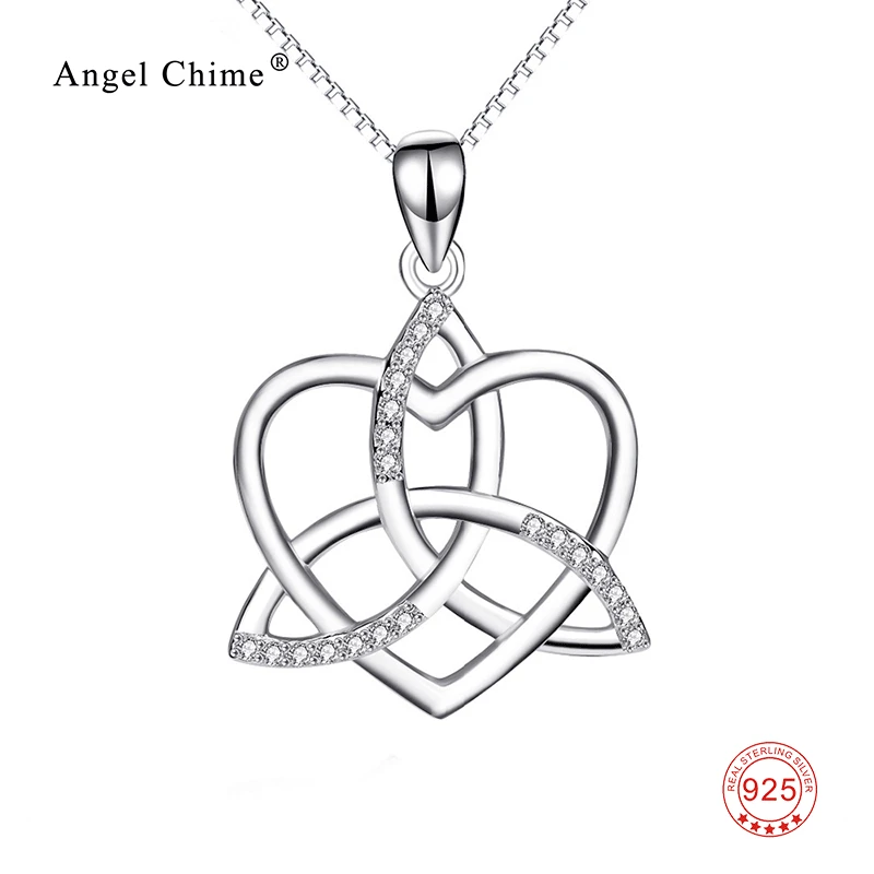 

925 Sterling Silver AAA Cubic Zirconia Love Heart Fashion Knot Cross Pendants Necklaces For Women Maxi Necklace