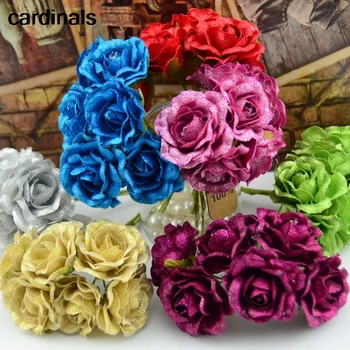

36pcs/lot Mini Sprayed Gold BLUELOVER Silk Artificial Rose Flowers Bouquet Multicolor Wedding car decoration gift