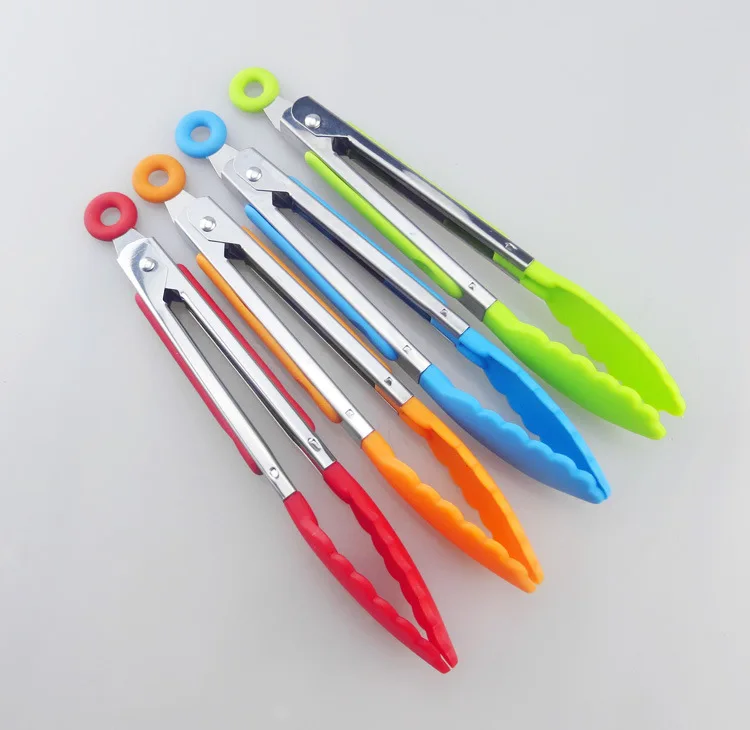 

500pcs Food Grade Nylon BBQ Tongs Stainless steel Handle Bread Cake Meat Clamps Barbecue Food Clip Kitchen Tools wen6245