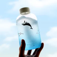 Большой Ocean Blue Gradient жаропрочных Стекло Кубок КИТ любителей чашка воды больше емкости простота прозрачный стеклянный чашки