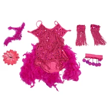 Для детей с блестками с отделкой из перьев, выступление на сцене конкурс танцевальный костюм для латиноамериканских танцев платье для танцев для девочек ярко-p