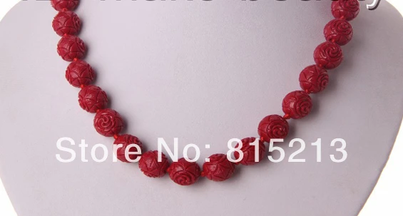 

N1318 stunning big 12mm round red carve coral flower beads necklace N Discount