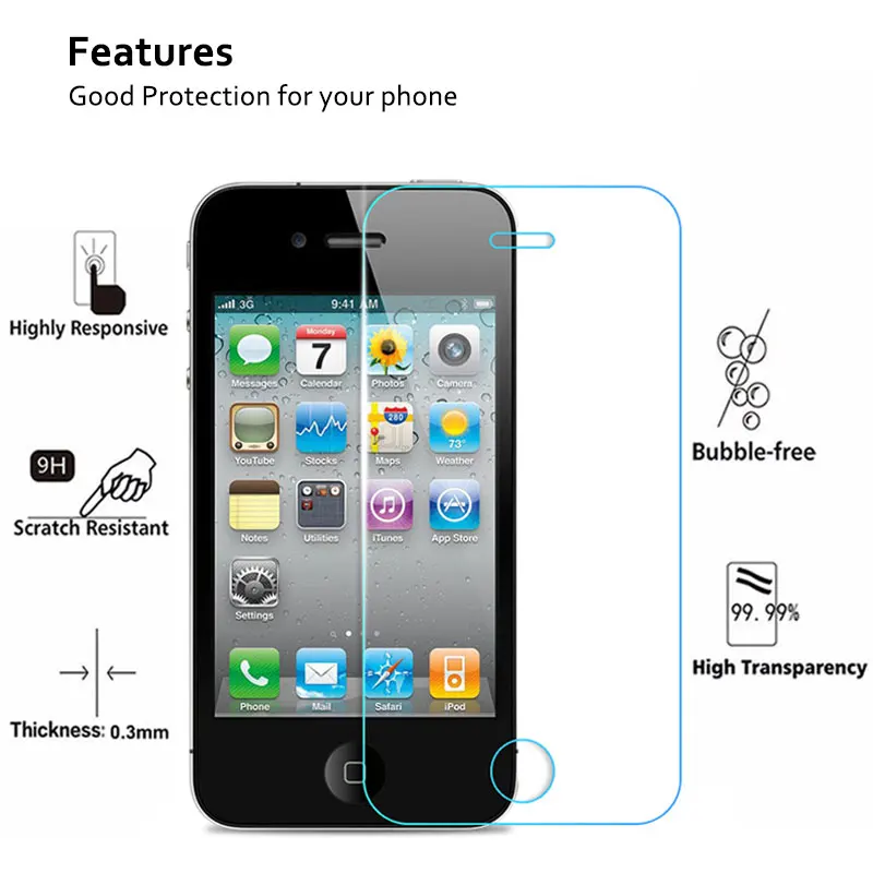 CHOEOIWE для iPhone 4 4s противоударное 9H 2.5D переднее закаленное стекло защита экрана