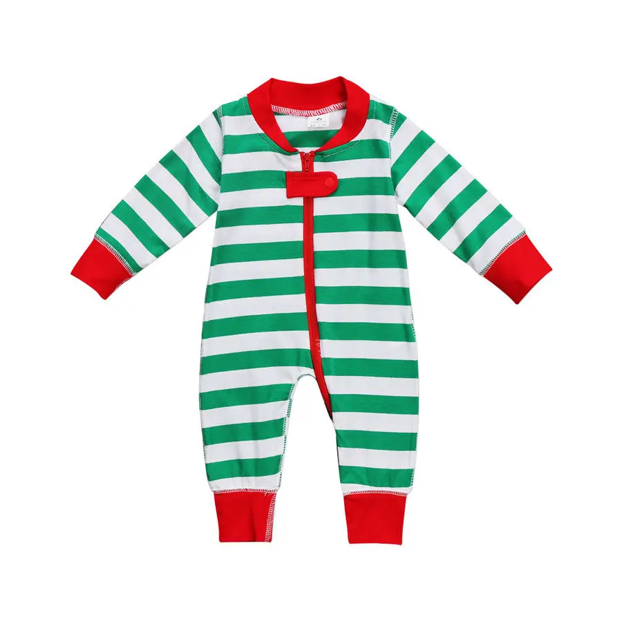 Коллекция года, Рождественская одежда для маленьких девочек детский комбинезон, цельный комбинезон, пижама одежда в полоску для маленьких детей от 0 до 18 месяцев Детские комбинезоны - Цвет: Зеленый