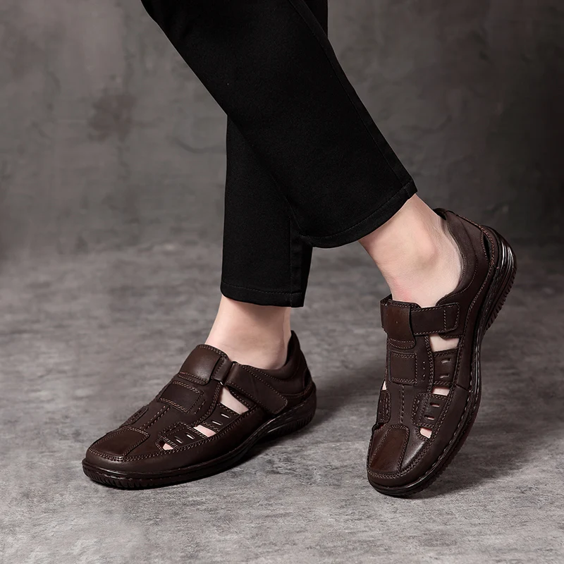 Jackmiller/Лидирующий бренд; летние мужские сандалии; дышащая удобная обувь; супер-светильник; слипоны; повседневные коричневые сандалии на плоской подошве; мужская обувь