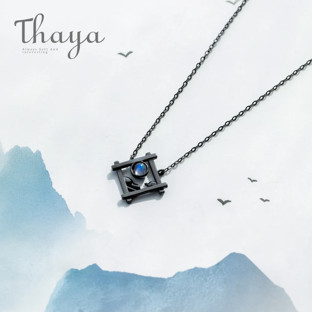 Thaya Endless Night Blue Natrual ожерелье с лунным камнем s925 Серебряное окно в небо облако