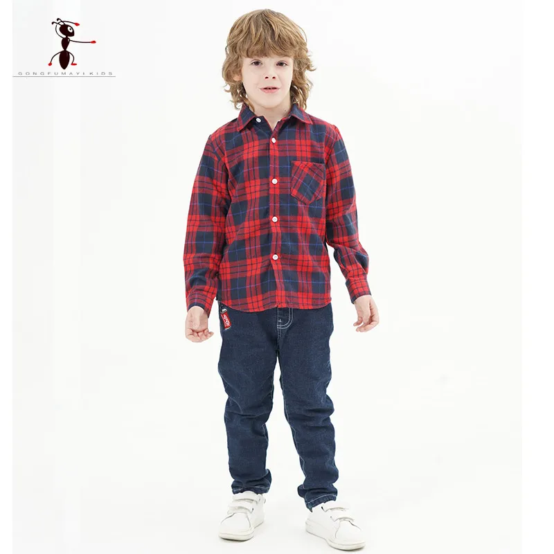 Hot Sale 100%Cotton Baby Boy Shirt Turn-down Collar Flannel Baby Blouse Tops Plaid Baby Shirts For 2-12 Years Old Kids Shirts