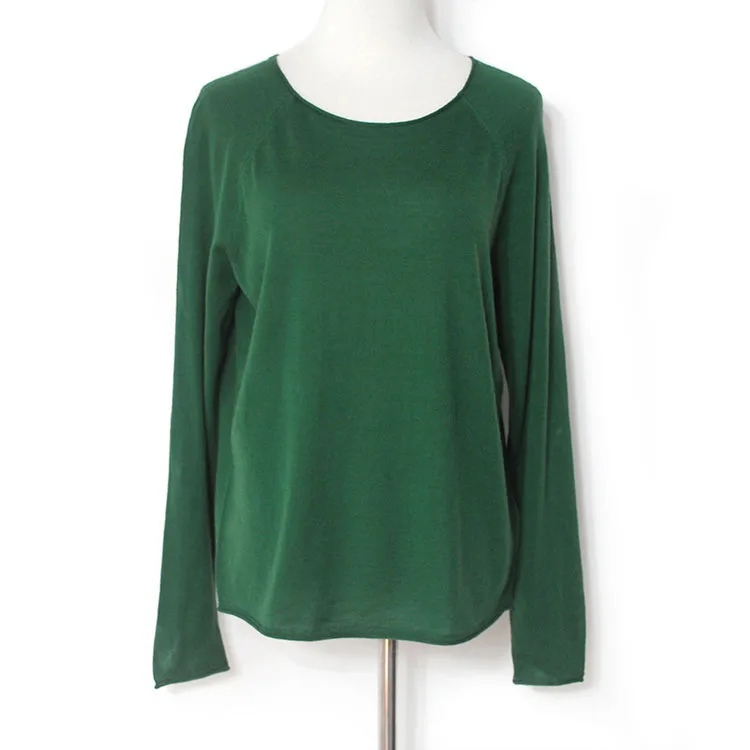 yuninyoyo  100% Pure Wool Long Sleeve Knitted top wutumn spring winter high-quality woman thin Sweater  various  pure colour