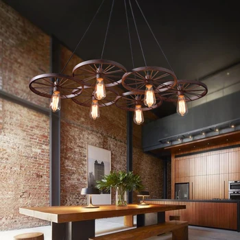 

industrial droplight cafe restaurant bar Pendant Light American rural restoring ancient ways, wrought iron wheel Pendant lamp