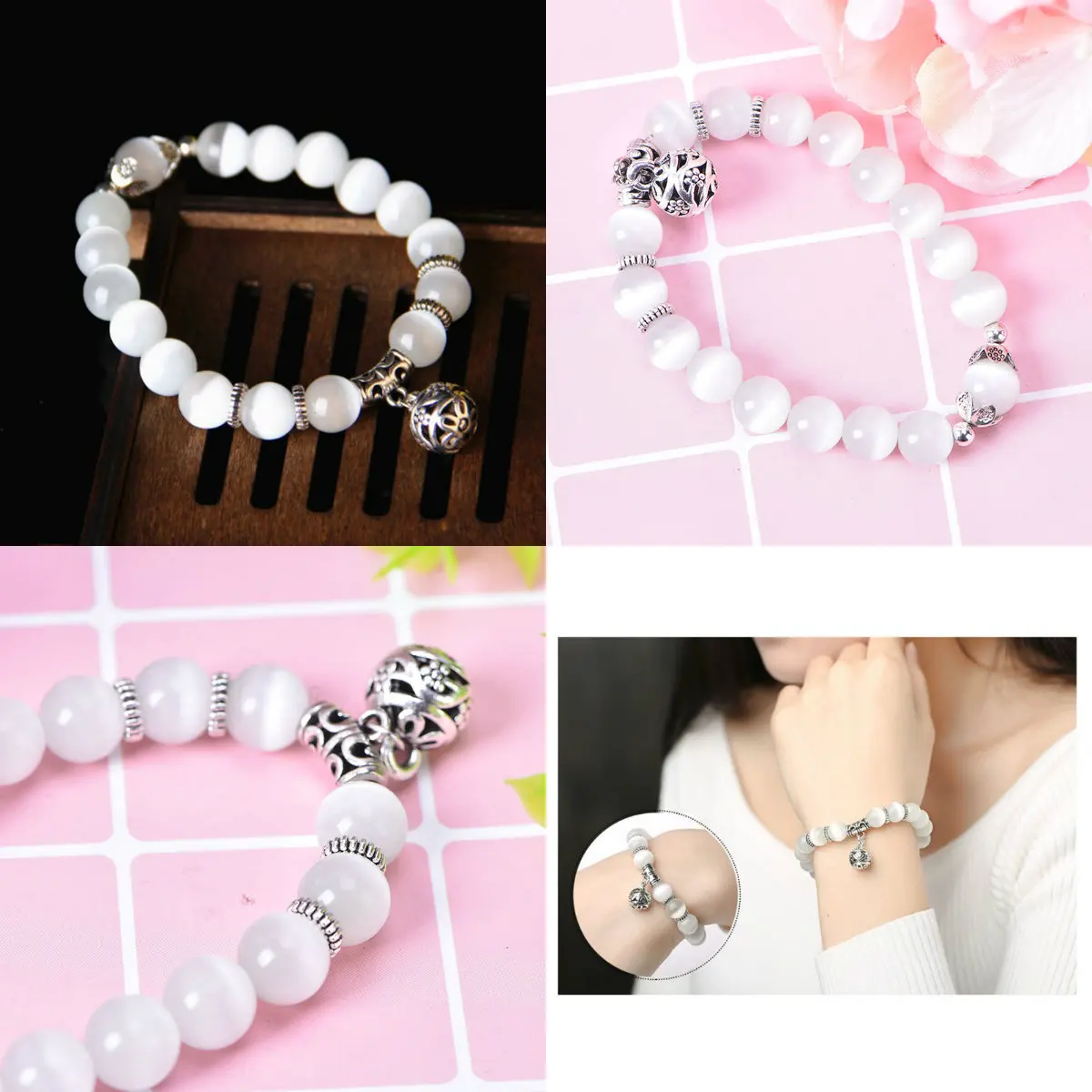 Weight Loss Product Health Care Weight Loss Magnet White Cat Eye Beads Bracelet with Lucky Pendant Therapy Bracelet Anklet