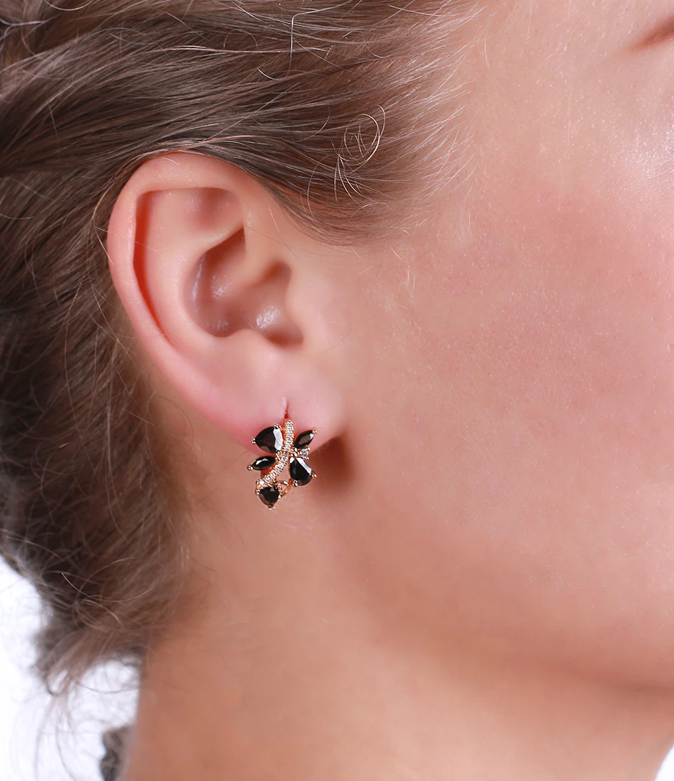ORSA JEWELS роскошные женские серьги-гвоздики благородный AAA черный кубический цирконий золотого цвета очаровательные серьги Модные женские ювелирные изделия OME56-B