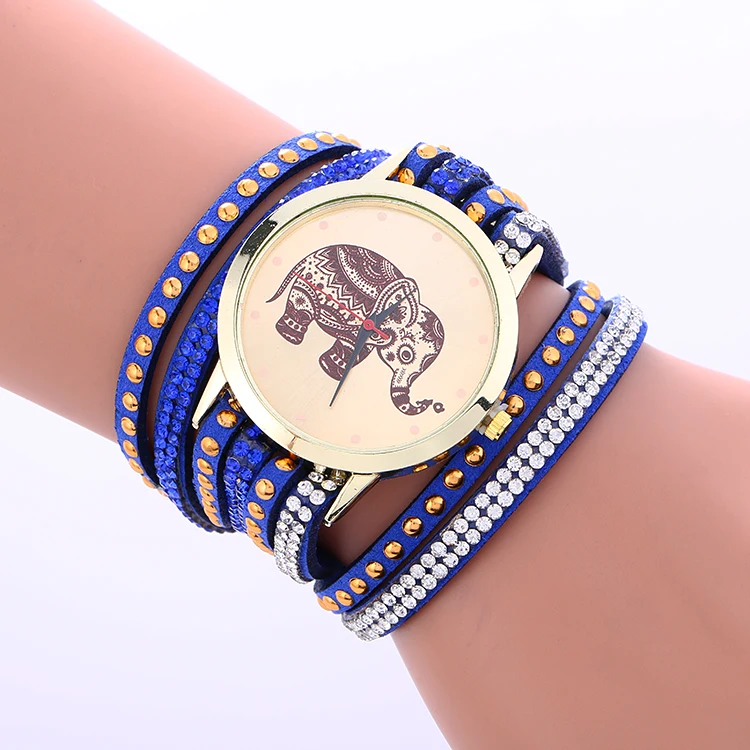 100 шт/Партия новое поступление длинные наручные часы на кожаном ремешке модный дизайн слона шипы кварцевые часы платье часы для женщин
