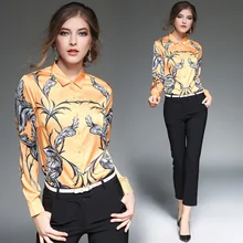 2017 Women Tops New Blouse Shirts Fashion Loose Slim Style European Autumn Spring Printing Collar Embroidery Designs Elegant