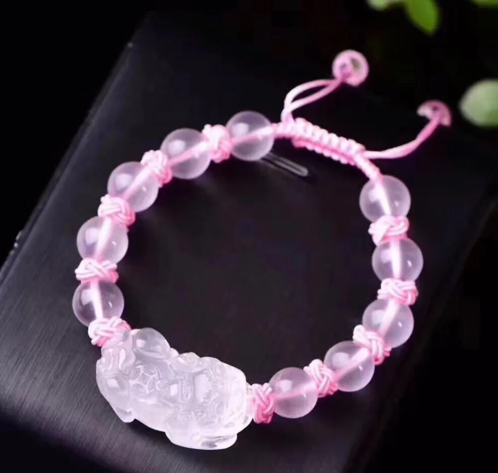 

Natural Pink Crystal Mink Bracelet to Recruit Money and Transport Peach Pollen Crystal Bracelet Classic Monk Friendship Bracelet