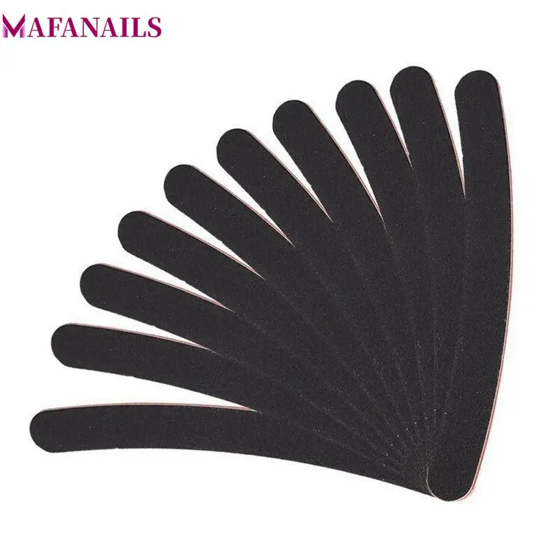 

10PCS/Lot Professional Black Sandpaper Nail Files Banana Shape Nail Sanding File For Manicure Pedicure Emery Board 100/180 Grit