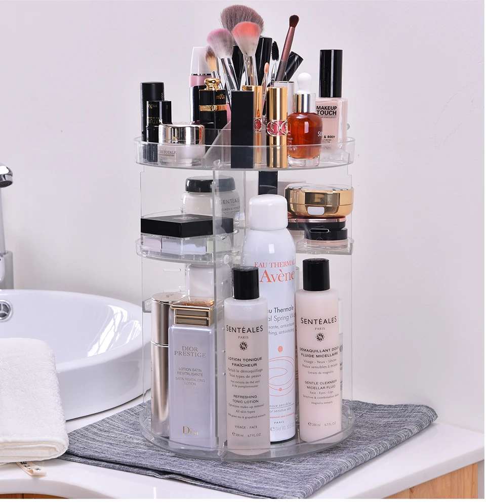 Makeup Organizer 360 Rotating Adjustable Storage Box Plastic Clear AcrylicTransparent Box Jewelry Necklace Nail Polish Cosmetic (1)