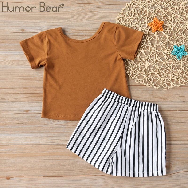 Humor Bear/ новые летние комплекты одежды для маленьких девочек костюм с короткими рукавами+ шорты Повседневная детская одежда для маленьких девочек