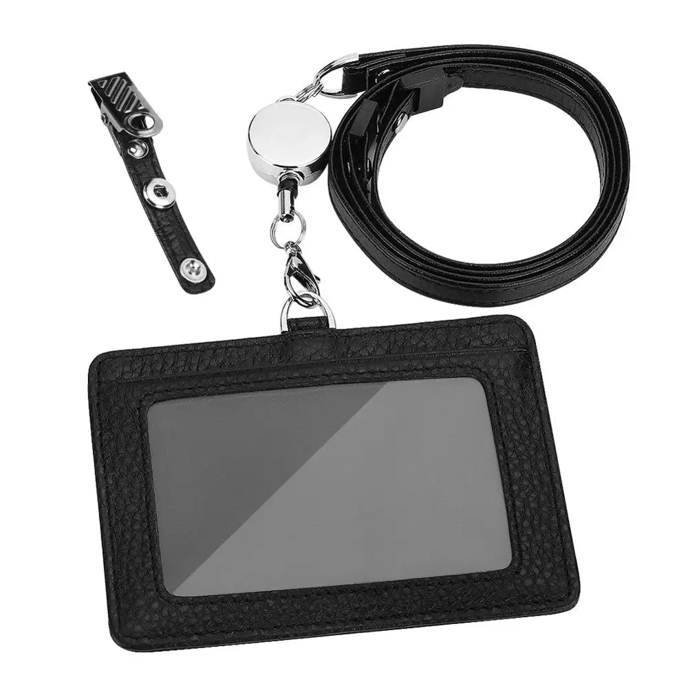 

Leather Wallet Work Office ID Card Credit Card Badge Holder + Lanyard + Slots Bank Card Holders ID Badge Holders Accessories