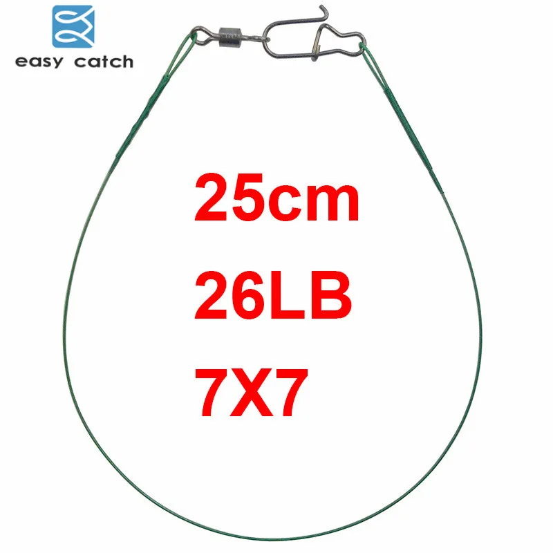 Легко ловить 50 шт. зеленый нейлон, покрытый слоем из нержавеющей стали рыболовная леска поводки 20 см 25 см Трассировка рыболовная стальная проволока - Цвет: 25cm 26lb 7X7