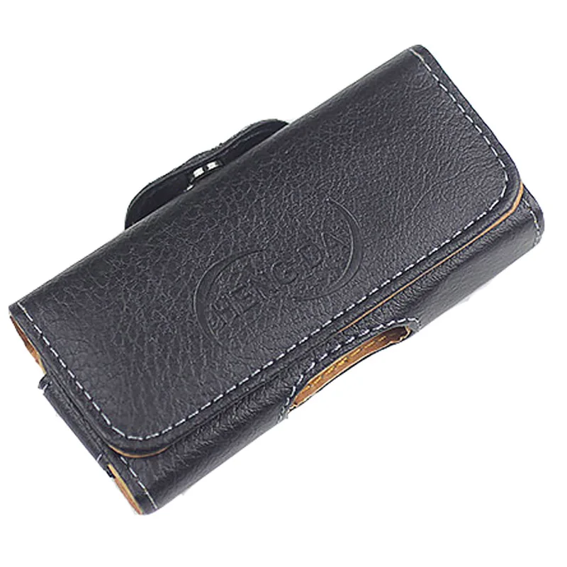 Universal Men's Black Leather Phone Case with Waist Bag & Card Holder