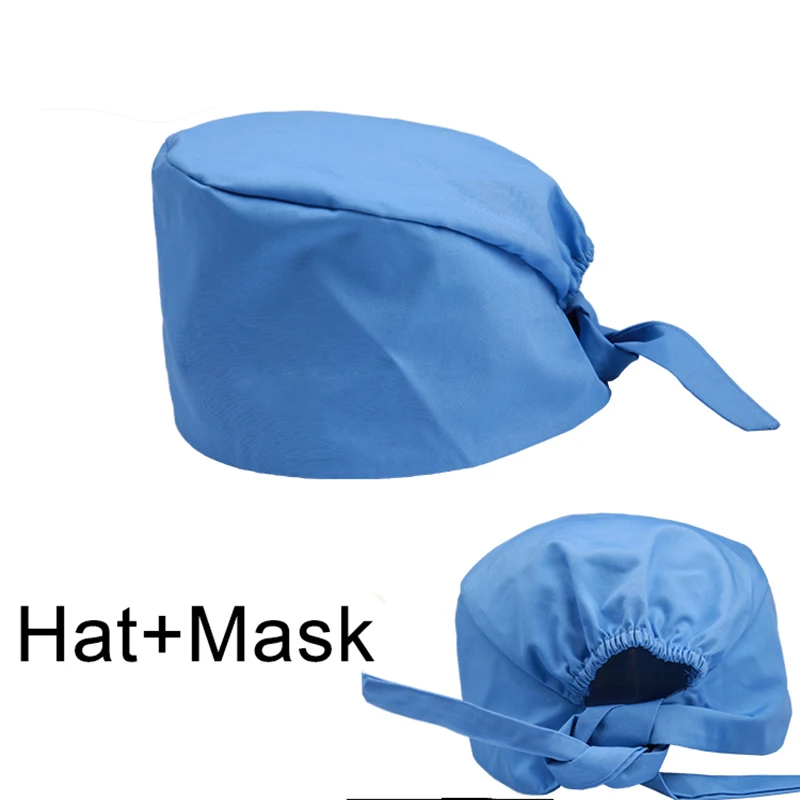 Шапка+ маска для операционной, одноцветная шапка для мужчин и женщин, рабочие шапки, шапка медсестры, турбаны, хирургические шапки, шапки для здоровья, стоматолога - Цвет: photo