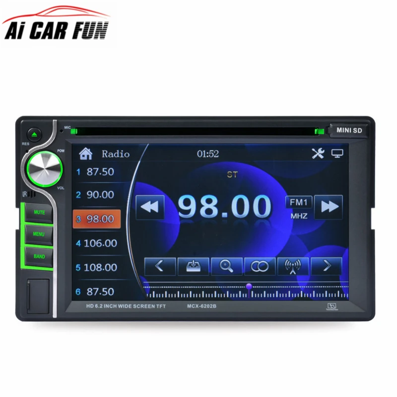 

MCX-6202B 2 Din 6.2 Inch Car Stereo DVD CD MP3 Player In Dash Bluetooth Front and Rear View Camera Input Double Din Touch Screen