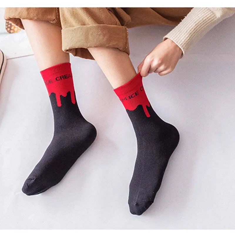 [COSPLACOOL] унисекс модные носки в стиле хип-хоп с рисунком мороженого Жаккардовые Носки с рисунком пламени красные классические уличные длинные носки для скейтборда