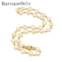 BaroqueOnly Винтаж AAAA циркон сердце пряжки свободные бусины прядь натуральный пресноводный жемчуг колье цепочки и ожерелья свитер цепи NI