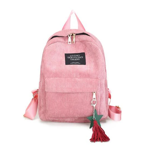Yogodlns, женские рюкзаки, школьная сумка на плечо с кисточкой, вельветовый рюкзак, женские сумки для ноутбуков для девочек, ранец в консервативном стиле - Цвет: pink