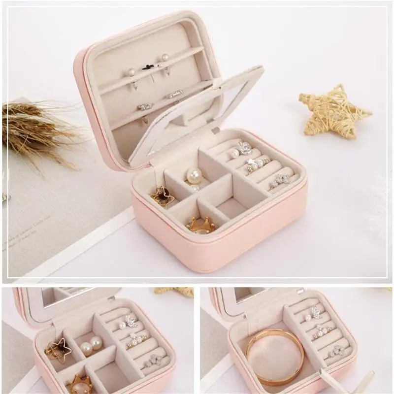 Korean Jewelry Box Organizer Travels Mini Stud earrings Rings Jewelry
