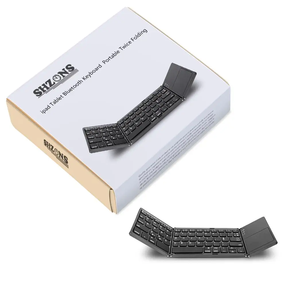 

Universal Three System Three Fold with Touchpad Wireless Mini Bluetooth Keyboard Portable Twice Folding for ipad Tablet Phone C
