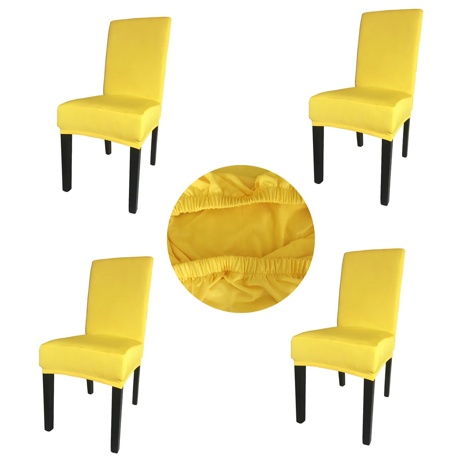 

Wholesales 4 Pieces Yellow Spandex Fabric Stretch Removable Washable Dining Room Chair Cover Protector Seat Slipcovers SCS-4YL