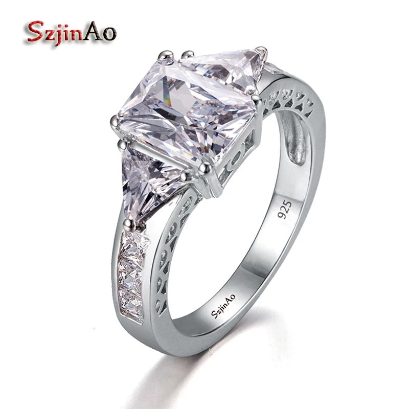 

Szjiano Simple 925 Sterling Silver Rings For Women Solitaire Square Zircon Gothic Wedding Bands for Women Texture bijoux bagues