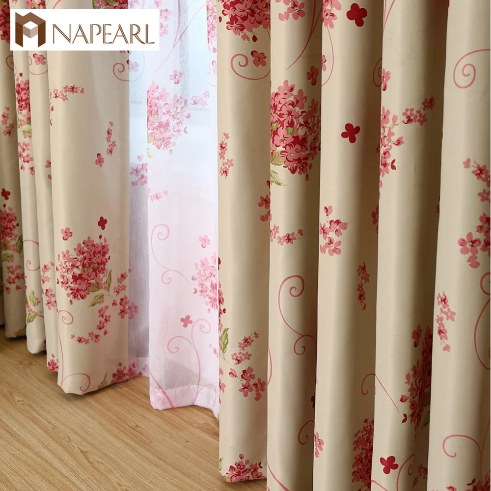 

NAPEARL Blackout curtains bedroom child window treatment with tulle curtains panel modern short curtain floral beige pastoral